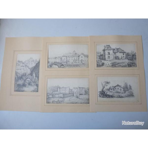 Cinq dessins originaux au crayon Jules Msmadier