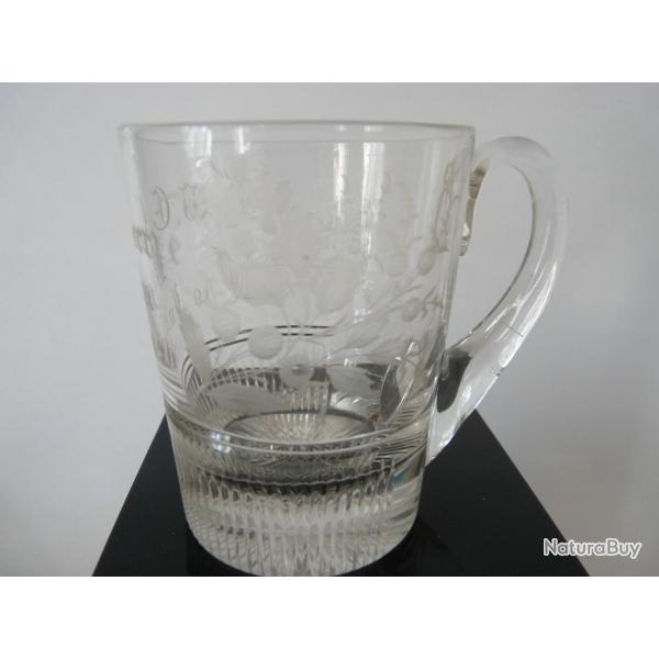 Verre souvenir grav 1890  Art populaire
