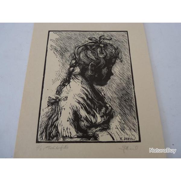 Gravure sur bois Petite fille de Yvonne Heilbronner