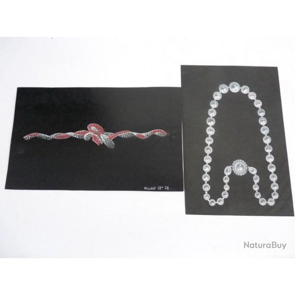 Deux anciens dessins original bijoux Nicolet 1958
