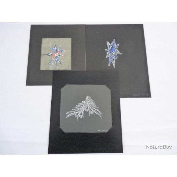Trois anciens dessins originaux bijoux