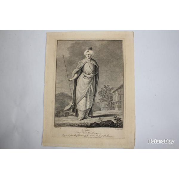 Gravure turque XVIIIe sicle Aga A turkish Gentleman