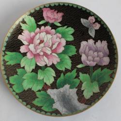 Assiette émaux cloisonnés Chrysanthèmes Chine