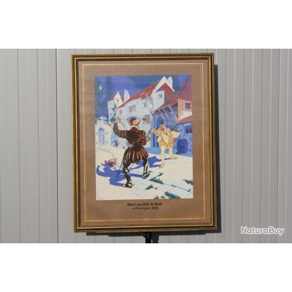 Peinture Ren MICHAUD Duel au Clair de lune Mousquetaires