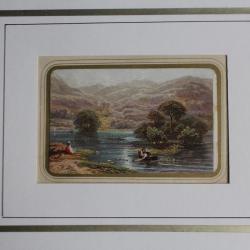 Ancienne gravure couleurs Lac de montagne