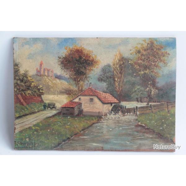 Tableau peinture moulin  eau A.STEINBERG