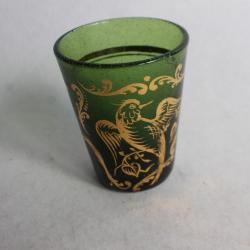 Ancien verre bullé vert émaillé or