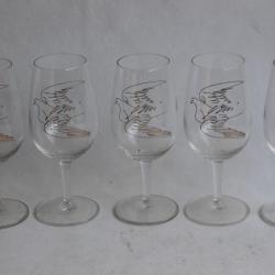 HANS ERNI 5 Verres à vin illustrés Colombe