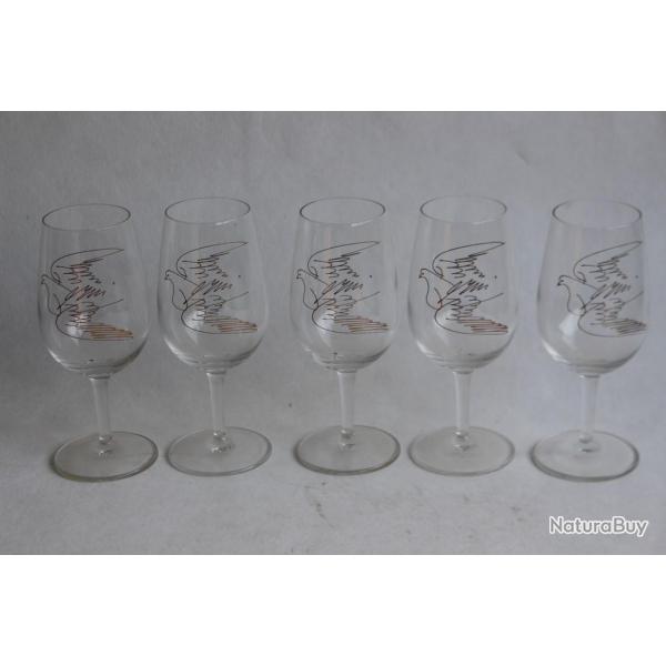 HANS ERNI 5 Verres  vin illustrs Colombe