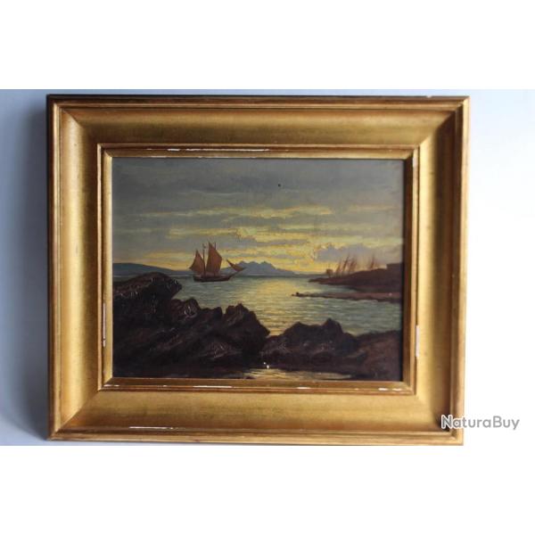Tableau peinture Bord de mer Bateau Adolphe POTTER XIXe sicle