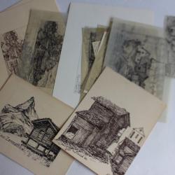 Dessins originaux Aug. W. Vögtli montagnes Suisse Jura 1950/60
