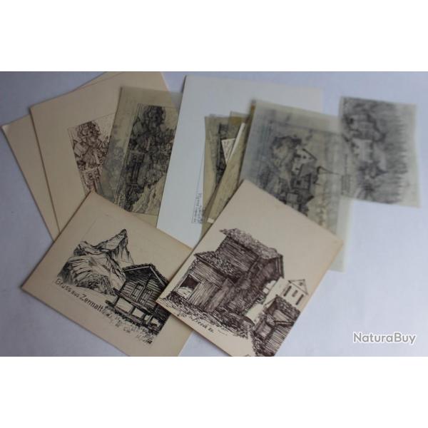 Dessins originaux Aug. W. Vgtli montagnes Suisse Jura 1950/60