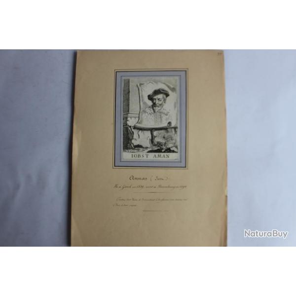 Gravure portrait Iobst Aman (Josse) peintre Suisse XVIIIe sicle