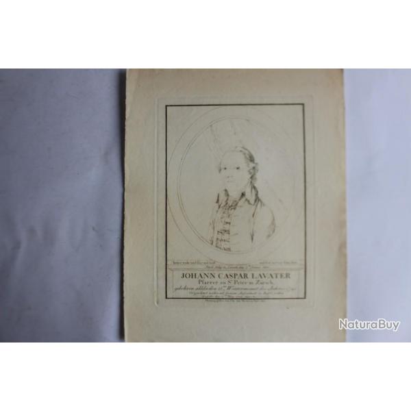 Gravure Johann Caspar Lavater 1801 pasteur protestant Suisse
