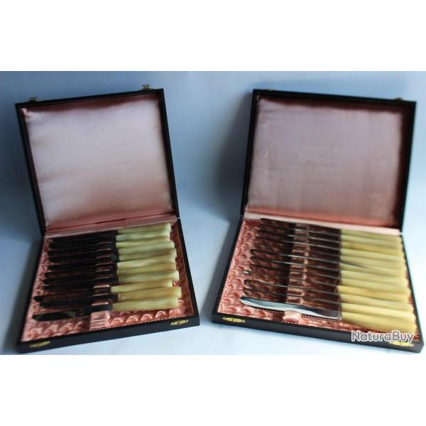 Coffrets 12 couteaux de table + 11 couteaux  dessert corne vritable
