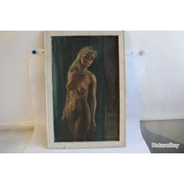 Ancienne peinture  l'huile Femme nue