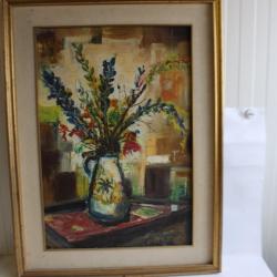 Peinture à l'huile Vase de fleurs Giacometti 1977