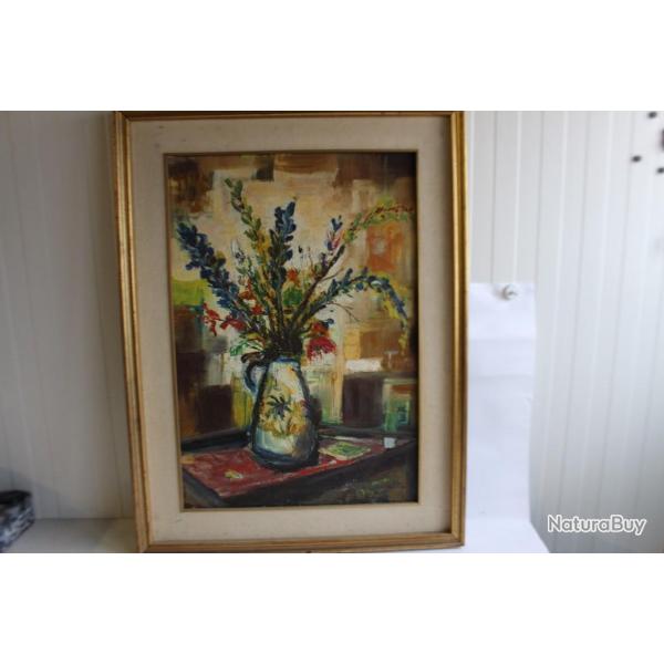 Peinture  l'huile Vase de fleurs Giacometti 1977