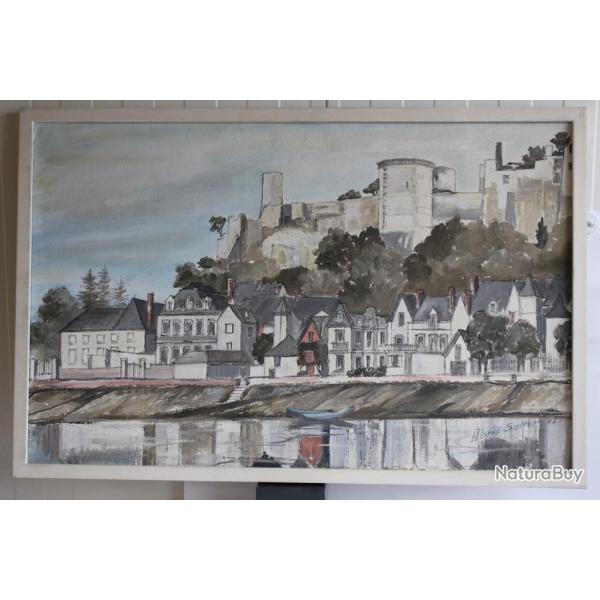 Peinture  l'huile Hans SUTTER Chteau de Chinon 1972