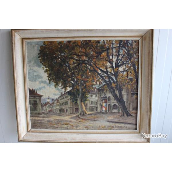 Peinture  l'huile Joseph FALQUET 1942 Rue Saint Victor Carouge Suisse