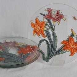 6 Assiettes verre émaillé Fleurs Dorothy Thorpe California