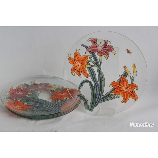 6 Assiettes verre maill Fleurs Dorothy Thorpe California