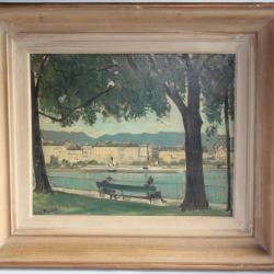 Tableau Peinture Benjamin VAUTIER Bord du Lac Genève Suisse