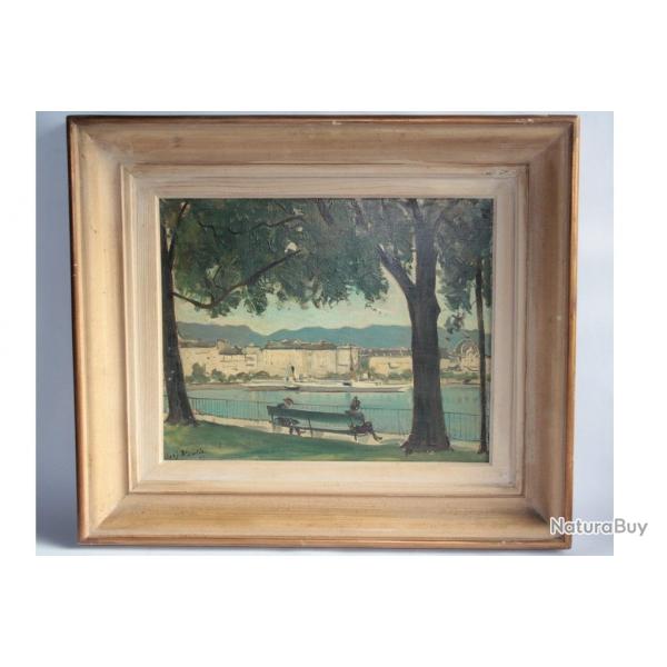 Tableau Peinture Benjamin VAUTIER Bord du Lac Genve Suisse
