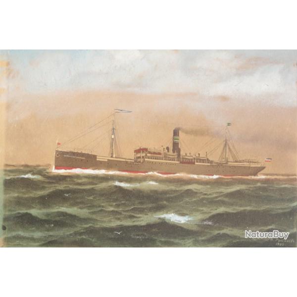 Gravure rehausse Professor Woermann N. Poetzsch 1905 Bateau