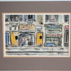 Peinture originale Genève Rue des Corps-Saint 1952 Mutoit