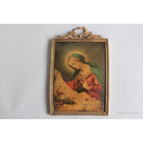 Peinture miniature cuivre bomb Vierge  l'enfant