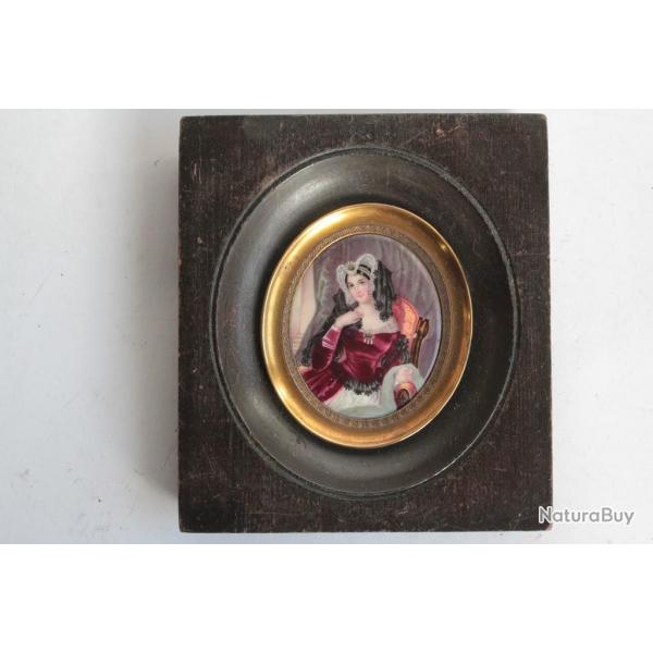Peinture miniature maux sur cuivre Portrait de femme