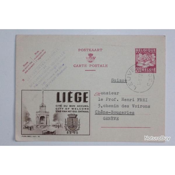 CPA Entier postale Belgique agriculture Lige 1953