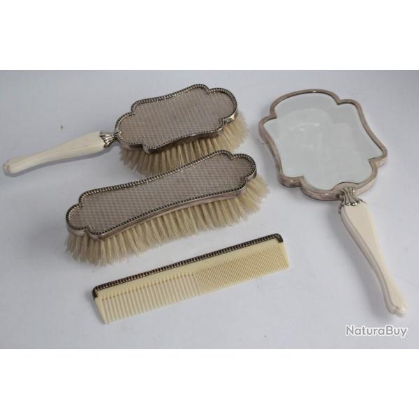 Ncessaire de toilette argent brosse peigne miroir