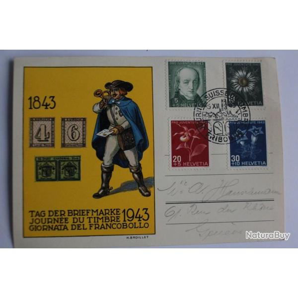 CPA Suisse journe du timbre 1943 et timbre pro juventute