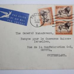 Enveloppe Afrique du sud cachet de la bank central par avion 1958