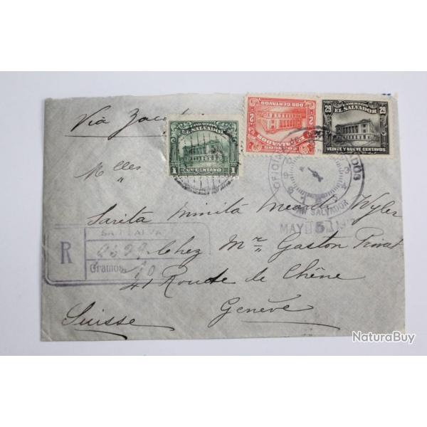 Enveloppe El Salvadorrecommander via New-York cachet ofinina 1917