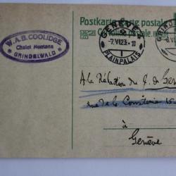 Entier postal Suisse cachet Chalet Montana Grindelwald 1923