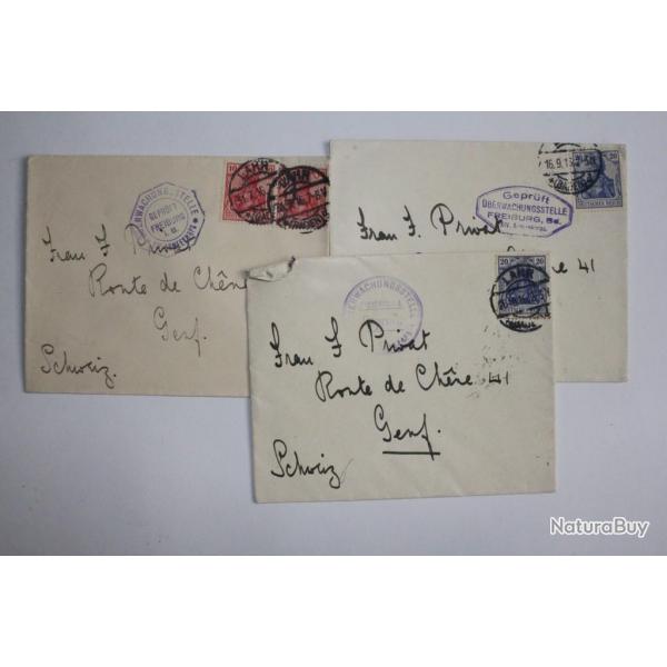 Lot enveloppes allemande avec cachet GEPRUFT FREIBURG diffrent 1916