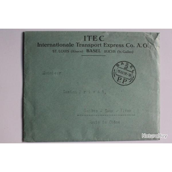 Lettre I.T.E.C Ble cachet BASEL 2 P.P 1919