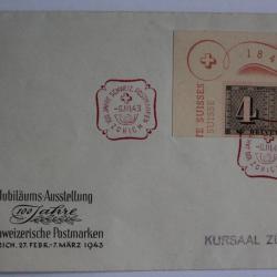 Timbres sur enveloppe centenaire du timbre Suisse PJ 1943