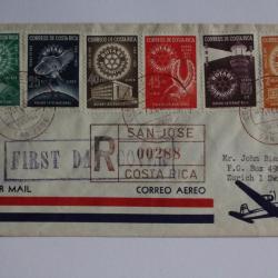 Timbres sur enveloppe Costa Rica FDC recommandé air mail 1956