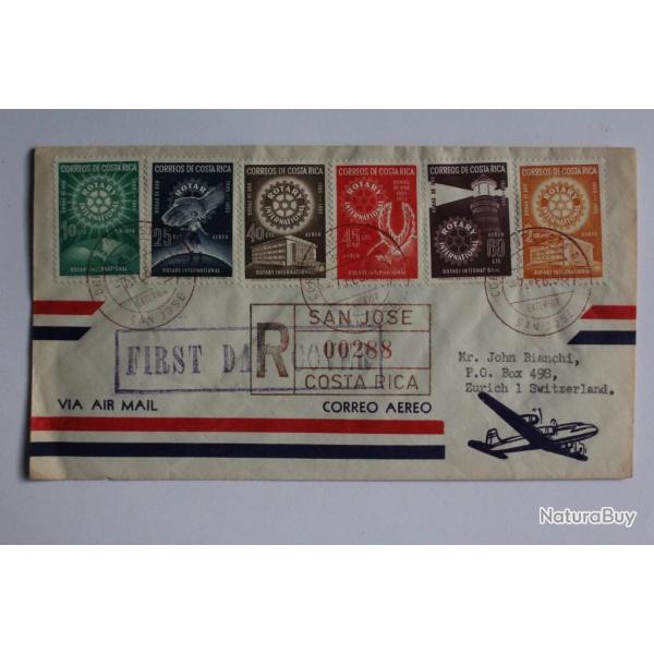 Timbres sur enveloppe Costa Rica FDC recommand air mail 1956