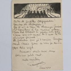 CPA Suisse illustration bois gravé G.E flamme Villegiaturez 1931
