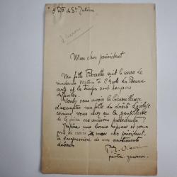 Lettre manuscrite signée Pierre Eugène Vibert Peintre Graveur Suisse