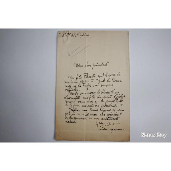 Lettre manuscrite signe Pierre Eugne Vibert Peintre Graveur Suisse