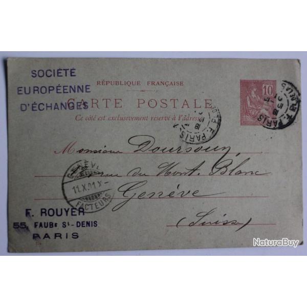 Entier postal France 1901 cachet socit d'change