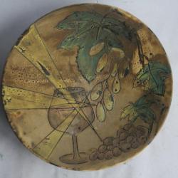 Grand plat céramique Huguette Bessone Vallauris Vignes