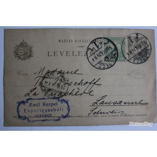 Entier postal Hongrie 1924 cachet exportation Emil Kerpel