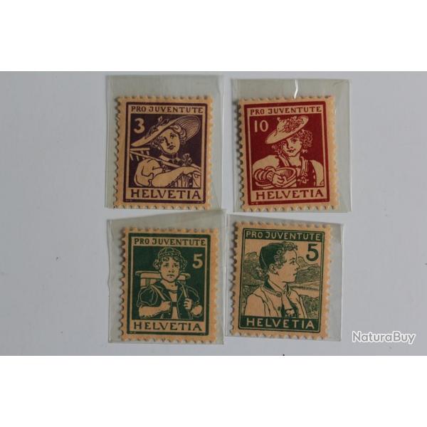 Timbres Suisse srie Helvtie avec Cervin Costume 1915-1916